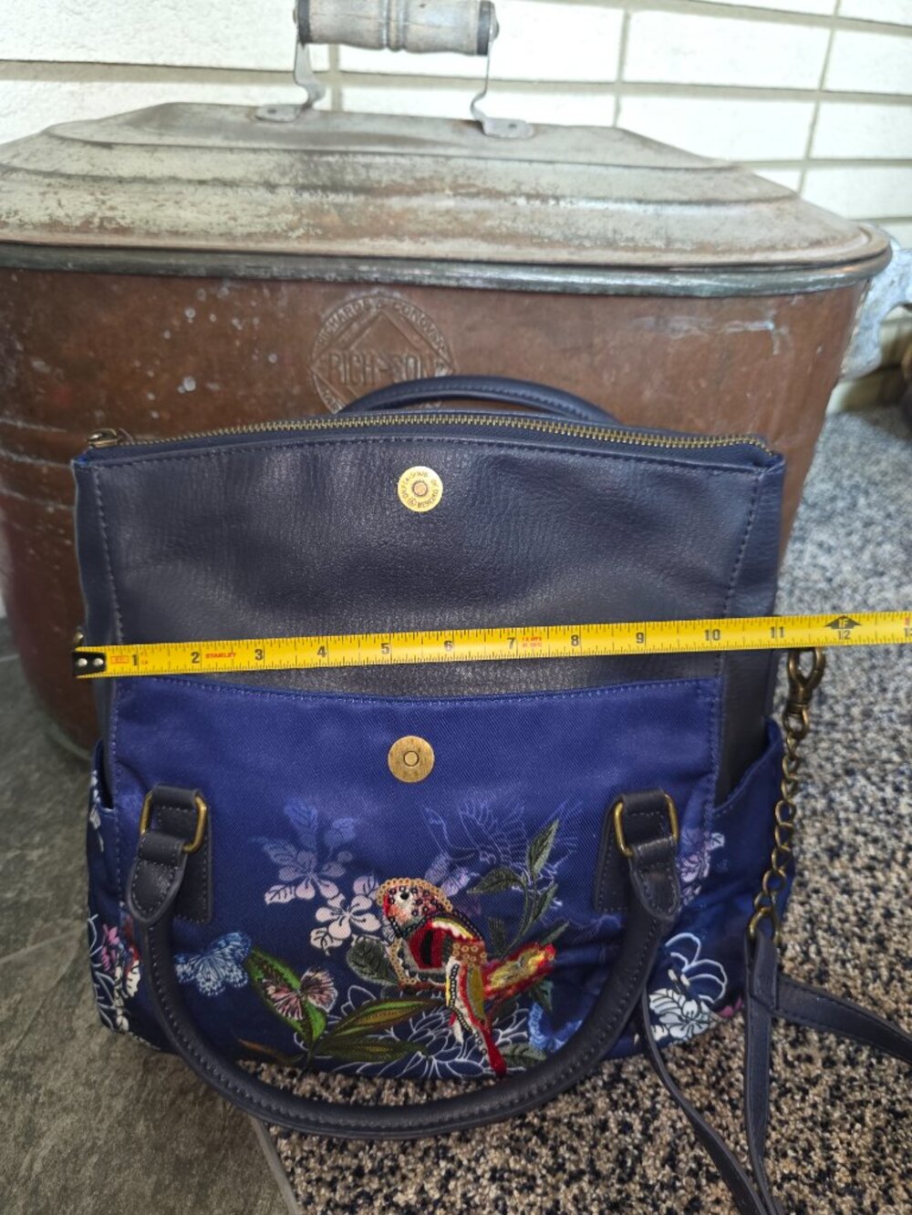 Desigual Birdpalm Loverty Blue Embroidered Sequin Hobo Bag Floral ✨ - Picture 10 of 13